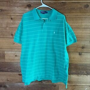 Vinatge Ralph Lauren green striped polo shirt Size XL